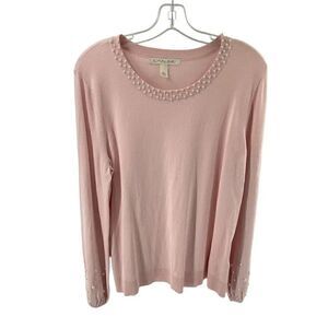 EMALINE pearl beaded pink blush lightweight sweater large EUC